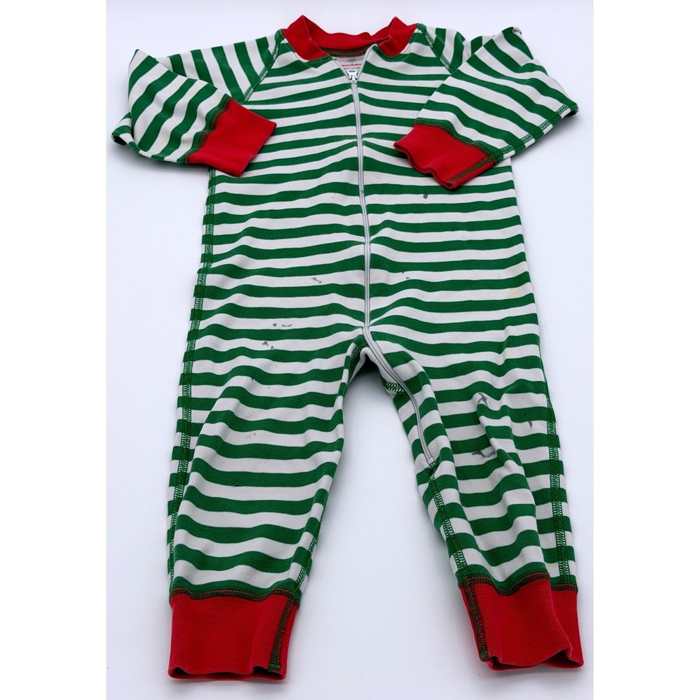 Hanna Andersson Green White Striped Zip Sleeper Pajamas Sleeper Size 12-24M 80cm